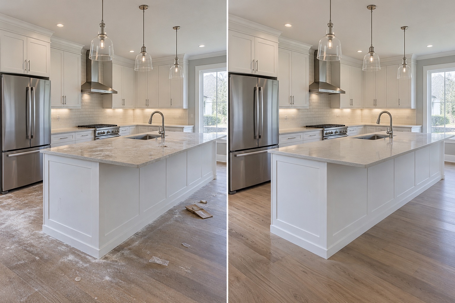 Illustrative reference: Newly installed kitchens, before and after cleaning