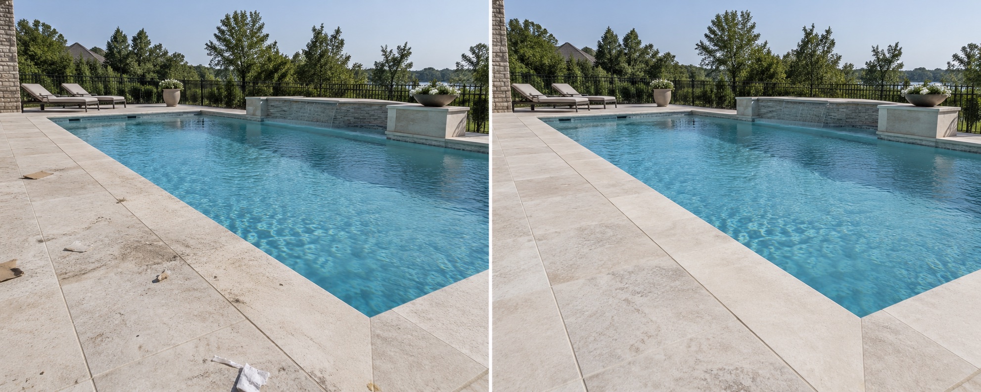 Illustrative reference: Pool decks and surrounding areas, before and after cleaning